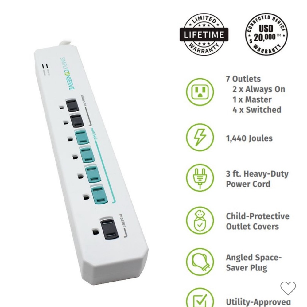 Used Simply Conserve 3 ft Power Surge with 7 Outlets